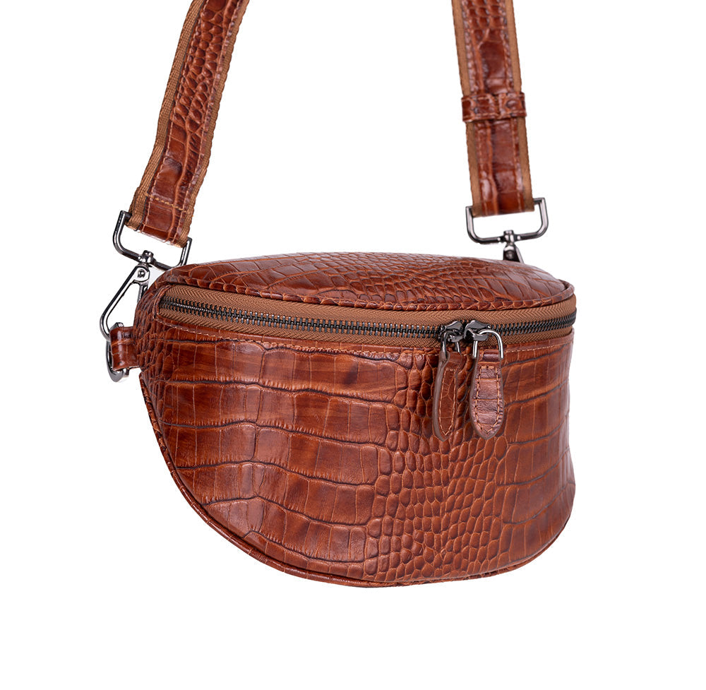 Alora Leather Bag – Croc-Embossed Leather Men & Women Crossbody & Belt Bag for Everyday Elegance | Minimal & Handcrafted